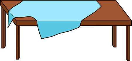 Square table covered with a white tablecloth.のイラスト素材