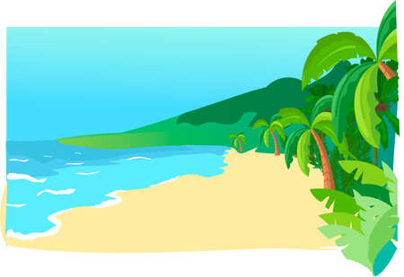 Sea shore, sand, beach, palm trees, paradise.のイラスト素材