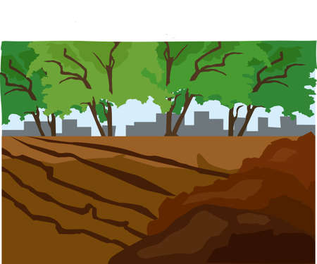 The arable field, the earth, the forest belt.のイラスト素材