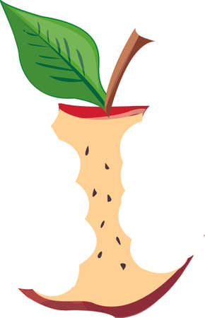 The stump of red apple with a green leaf.のイラスト素材