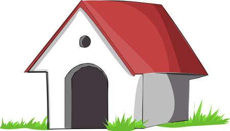 The white house of dog on a green grass.のイラスト素材