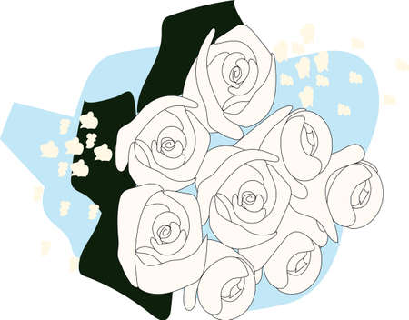 Bouquet of white rose in blue wrapping paper.のイラスト素材