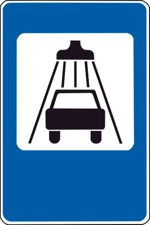 Sign of car wash. Rectangular blue road sign.のイラスト素材