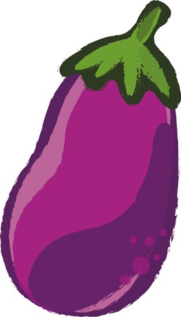 purple eggplant or aubergine and green stalk in cartoon styleの写真素材