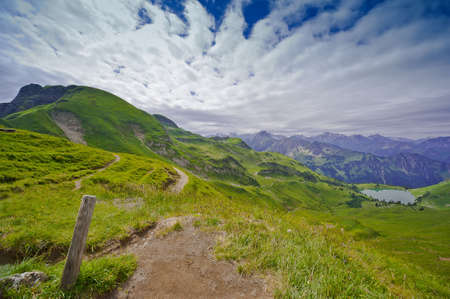 Summer at Seealpsee seen from the seat of a pointerの写真素材