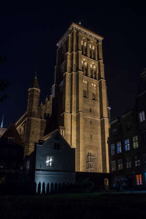 St. Mary's Catholic Church in Gdansk at night, Poland.