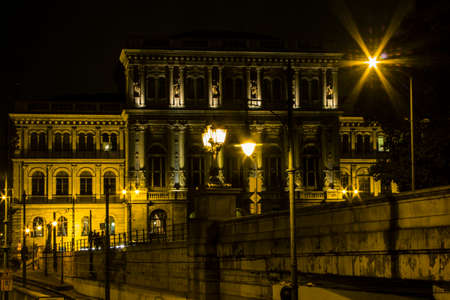 Historic house in Budapest at night. Hungaryの写真素材