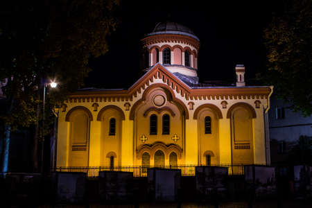 St. Paraskeva Church in Vilnius at night. Lithuaniaの写真素材
