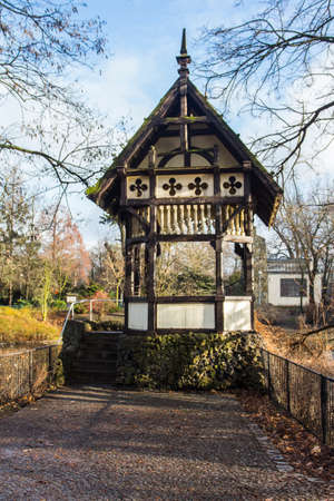 Beautiful wooden gazebo in Wroclaw Zoo. Polandの写真素材