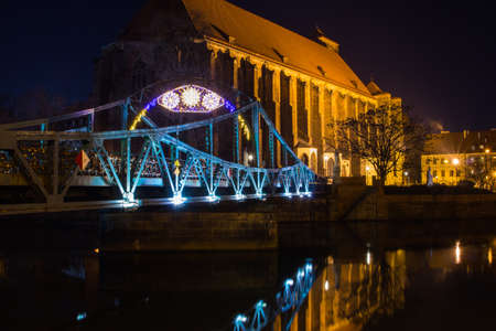 Night view of Roman Catholic parish church NMP on the Sand in Wroclaw. Poland