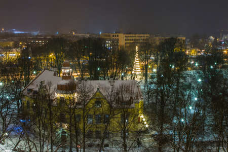 Night view of the Old Town of Tallinn from the high point of the winter. Estoniaの写真素材