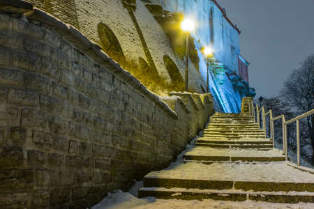 Patculi Stairs - Historic stairs in Tallinn's Old Town in the winter at night. Estonia