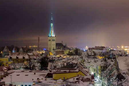 Night view of the Old Town of Tallinn from the high point of the winter. Estoniaの写真素材