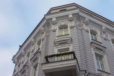 The facade of a historic house in Tallinn's historic district. Estoniaの写真素材