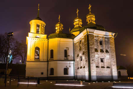 View of the ancient Church of the Savior at Berestovo in the center of Kyiv at night. Ukraine