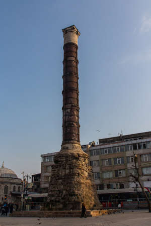 View of the Constantine Column is a Roman monumental column constructed in Istanbul. Turkeyの写真素材