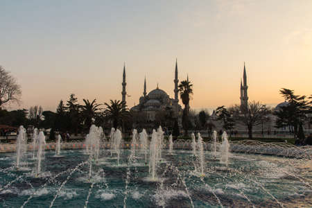 View of the historic Blue Mosque in Istanbul at sunset. Turkeyの写真素材
