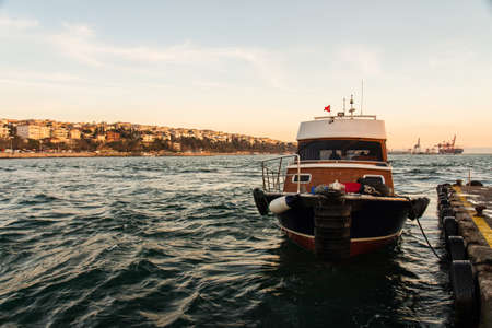 Boat in the Bosphorus on the background of the city of Istanbul. Turkeyの写真素材