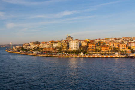 View of the Uskudar district of Istanbul from the Bosphorus at sunset. Turkeyのeditorial素材