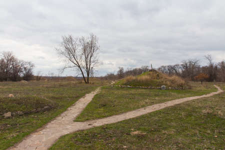 Trail on the island of Khortytsia in Zaporizhzhya in early spring. Ukraine