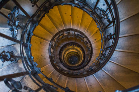 Spiral staircase in an ancient towerの写真素材