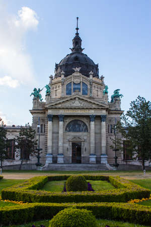 View of the beautiful Szechenyi Medicinal Bath building in Budapest. Hungary