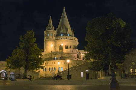 Night view of the Fisherman's Bastion in Budapest. Hungaryの写真素材