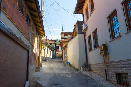 Narrow street in the historic district of Sarajevo. Bosnia and Herzegovinaの写真素材