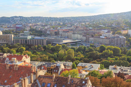 View of the rooftops of the historic Old Town of Budapest from a height. Hungaryのeditorial素材