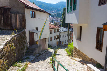 Narrow street in the historic district of Sarajevo. Bosnia and Herzegovinaの写真素材