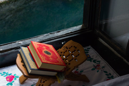 Muslim religious books on stands by the window in the Dervish House in Blagai. Bosnia and Herzegovina. September 21, 2018のeditorial素材