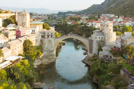 View of the historic Old Bridge in Mostar. Bosnia and Herzegovinaの写真素材