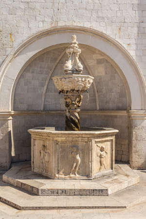 View of the beautiful historic fountain in the Old Town of Dubrovnik. Croatiaの写真素材