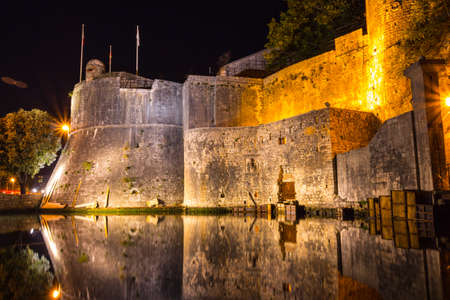View of the historic protective Gurdi Bastion in the Old Town of Kotor at night. Montenegroの写真素材
