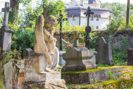 The original tombstone in the old cemetery in Drohobych. Ukraineの写真素材