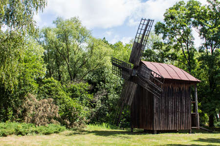 Historic wooden windmill in the open-air museum in Pereyaslav. Ukraine
