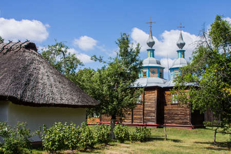 Incredible historic wooden church in the open-air museum in Pereyaslav. Ukraineのeditorial素材