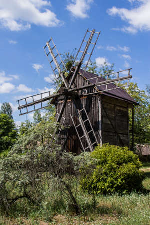 Historic wooden windmill in the open-air museum in Pereyaslav. Ukraineのeditorial素材