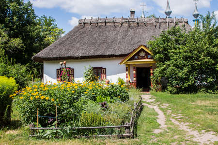 Historic traditional village house in the open-air museum in Pereyaslav. Ukraineのeditorial素材