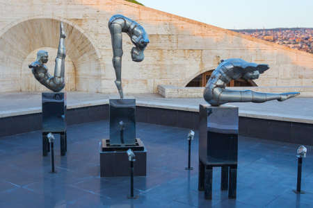 Sculptures of athletes are located at the Armenian National Monument "Cascade" in Yerevan. April 25, 2019のeditorial素材