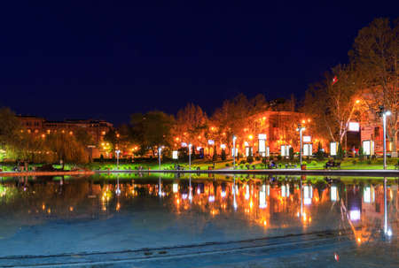 Night view of Swan Lake in Yerevan. Armeniaの写真素材