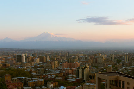 Panorama of Yerevan city at sunset. Armeniaのeditorial素材