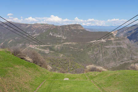 View from the car of the cable car Wings of Tatev in Armenia