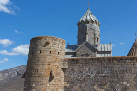 View of the Tatev Monastery in a picturesque place in the mountains. Armenia
