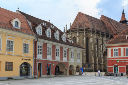 Consular Square of the city of Brasov in the evening before a thunderstorm. June 27, 2019のeditorial素材
