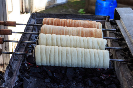The process of making the traditional pastry of Transylvania, Kurtosh Kolach in the open airの写真素材