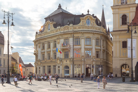 The central square of the city of Sibiu on a warm summer evening. Transylvania. Romania. June 28, 2019のeditorial素材