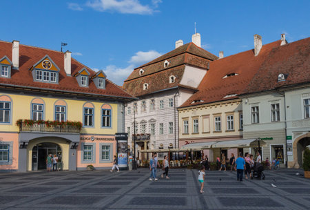 The central square of the city of Sibiu on a warm summer evening. Transylvania. Romania. June 28, 2019のeditorial素材