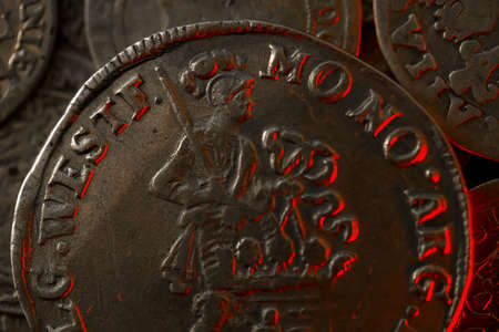 Macro photo of an ancient silver medieval coinsの写真素材