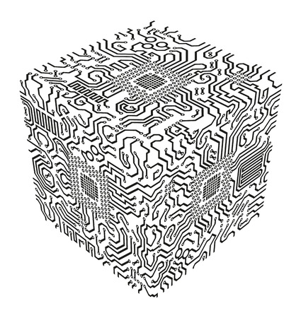 Geometric circuit cube image illustrationのイラスト素材
